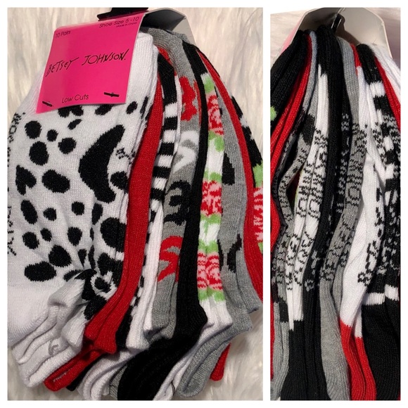 10 Pack BETSEY JOHNSON Dalmatian Dog Flower Socks - Picture 7 of 8